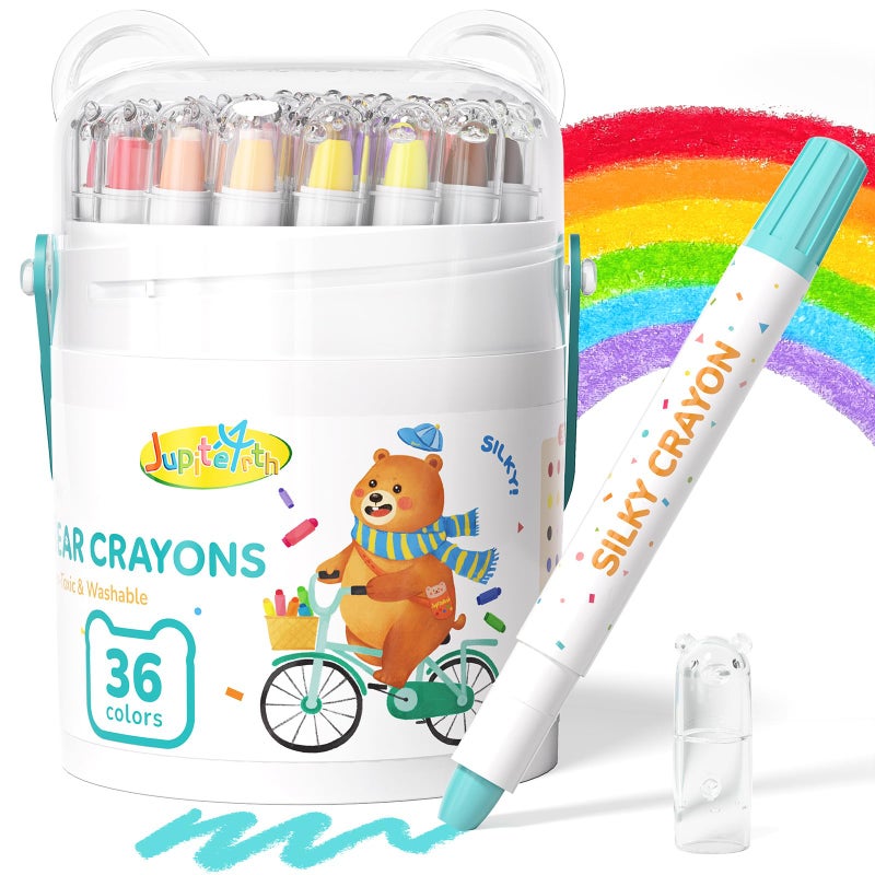 JUPITEARTH 36-Color Crayons for Toddlers 1-3 and Kids 4-8  Non-Toxic Washable Crayons  Ultra-Silky Easy-Grip Art Supplies  Ideal Coloring Gift for Boys and Girls - Image 1